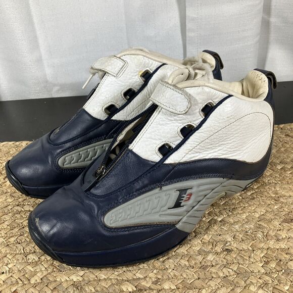 REEBOK Allen Iverson IV Answer Navy White Leather Basketball Shoes Men’s Sz 1 - Picture 1 of 14